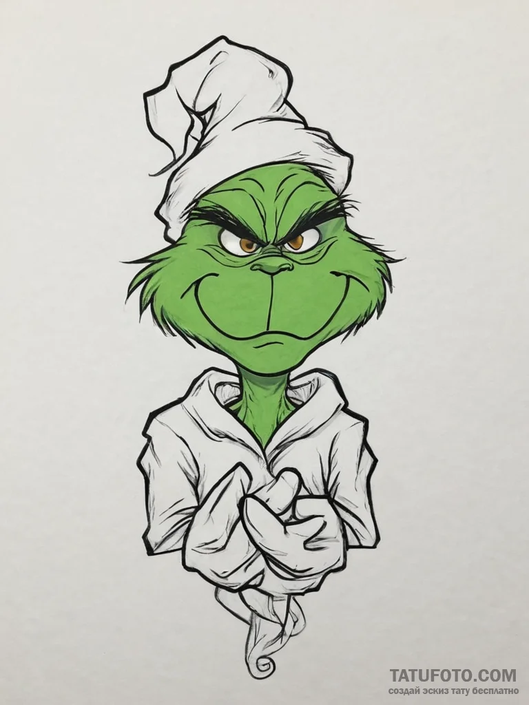 Tattoo sketch the grinch with a paw, tattoo f... - эскиз тату (№1757270854_0, 07.09.2025 18:47) — Tatufoto.com