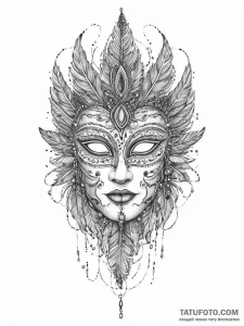 Tattoo sketch feathered mask tattoo, concept... - эскиз тату (№1757271258_0, 07.09.2025 18:54) — Tatufoto.com