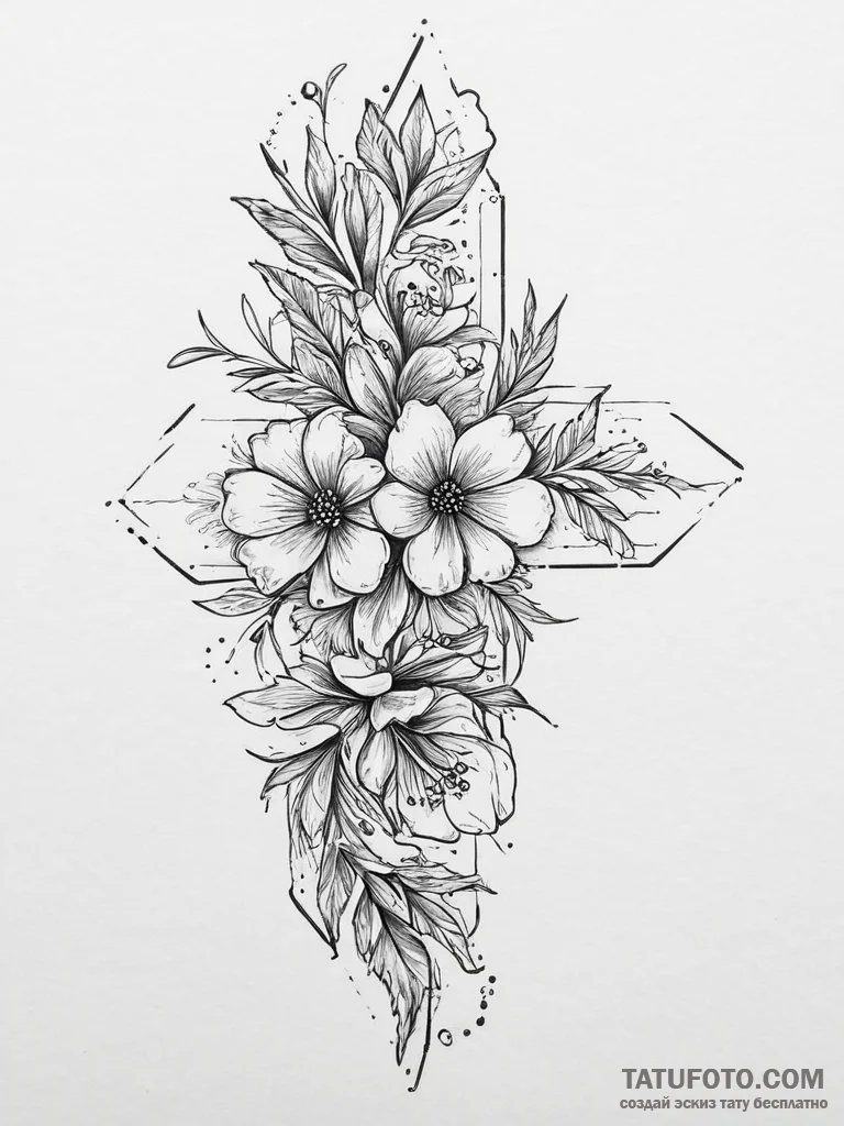 цветы, ink illustration for tattoo, muted col... - эскиз тату (№1757271855_0, 07.09.2025 19:04) — Tatufoto.com