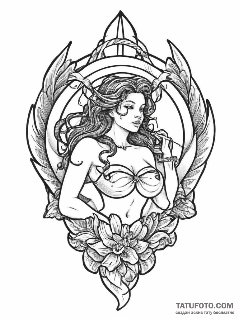 Tattoo sketch siren tattoo, artistic tattoo s... - эскиз тату (№1757273464_0, 07.09.2025 19:31) — Tatufoto.com