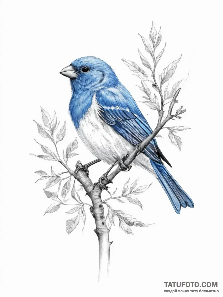 Tattoo sketch indigo bunting - эскиз тату (№1757273668_0, 07.09.2025 19:34) — Tatufoto.com