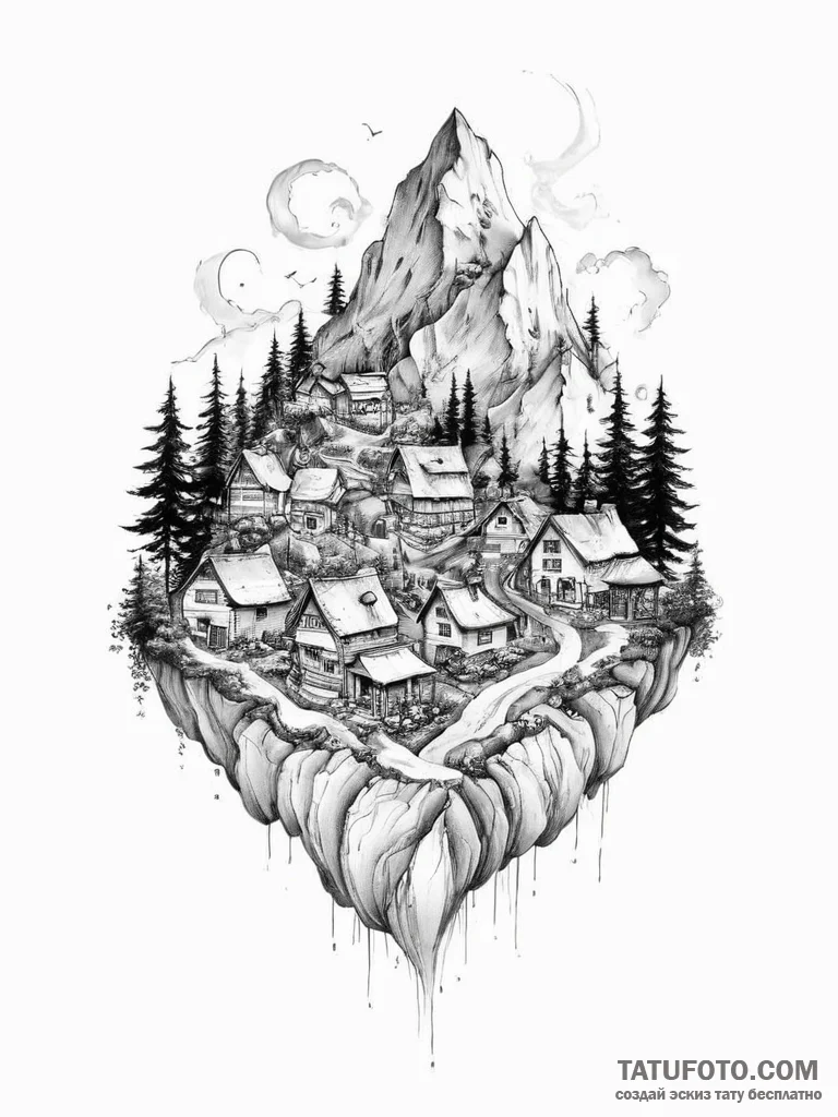 Tattoo sketch village - эскиз тату (№1757274270_0, 07.09.2025 19:44) — Tatufoto.com