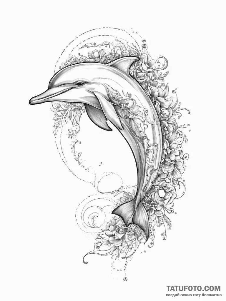 Tattoo sketch dolphin with a beret, ink illus... - эскиз тату (№1757275664_0, 07.09.2025 20:07) — Tatufoto.com