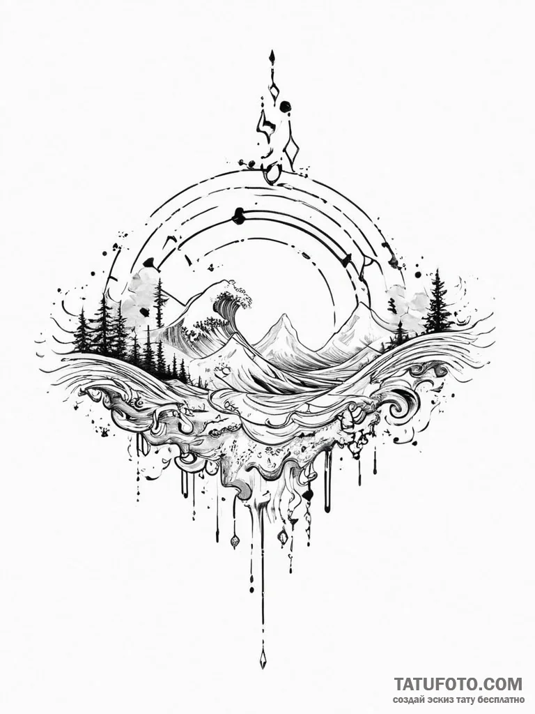 Tattoo sketch magical sound wave - эскиз тату (№1757280673_0, 07.09.2025 21:31) — Tatufoto.com