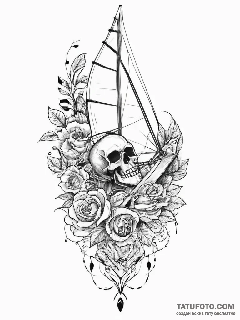Tattoo sketch windsurfing on a wave, tattoo s... - эскиз тату (№1757282486_0, 07.09.2025 22:01) — Tatufoto.com