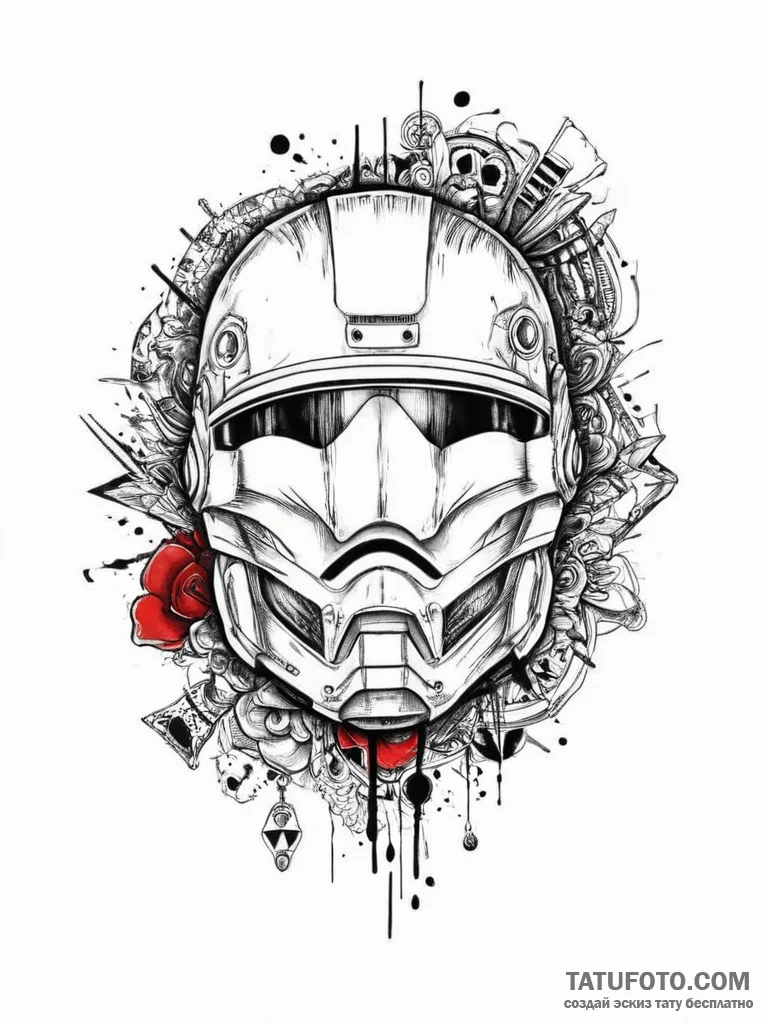 Tattoo sketch helmet, ink illustration for ta... - эскиз тату (№1757283681_0, 07.09.2025 22:21) — Tatufoto.com