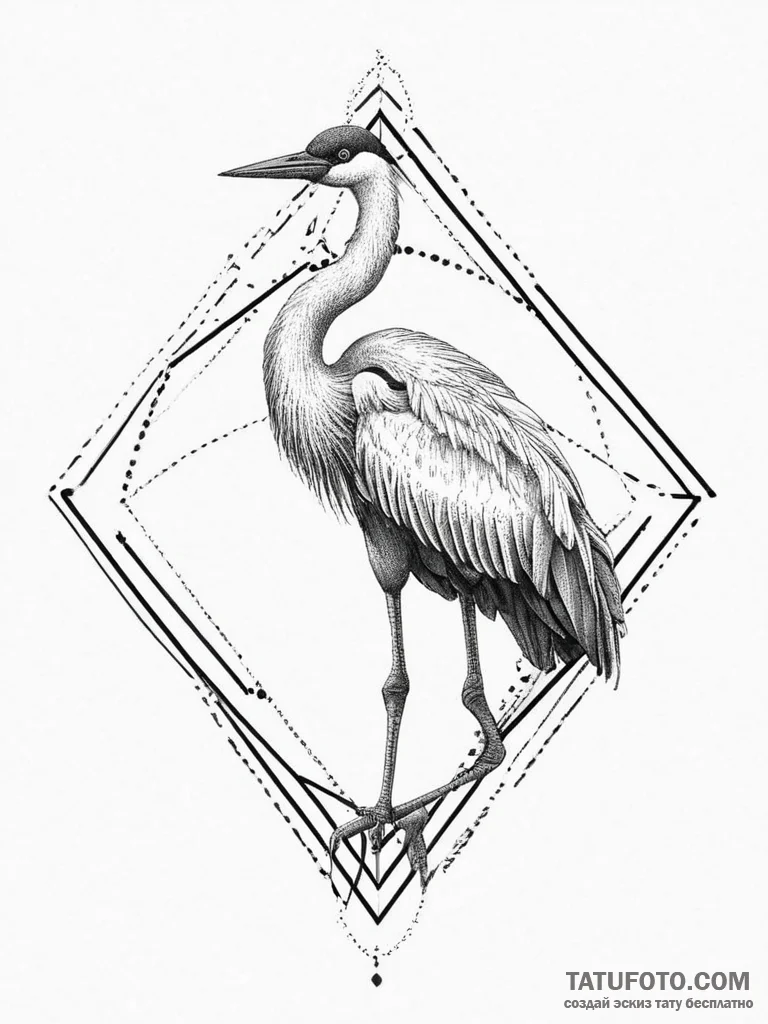 Tattoo sketch crane, tattoo line art, dotwork... - эскиз тату (№1757283883_0, 07.09.2025 22:24) — Tatufoto.com
