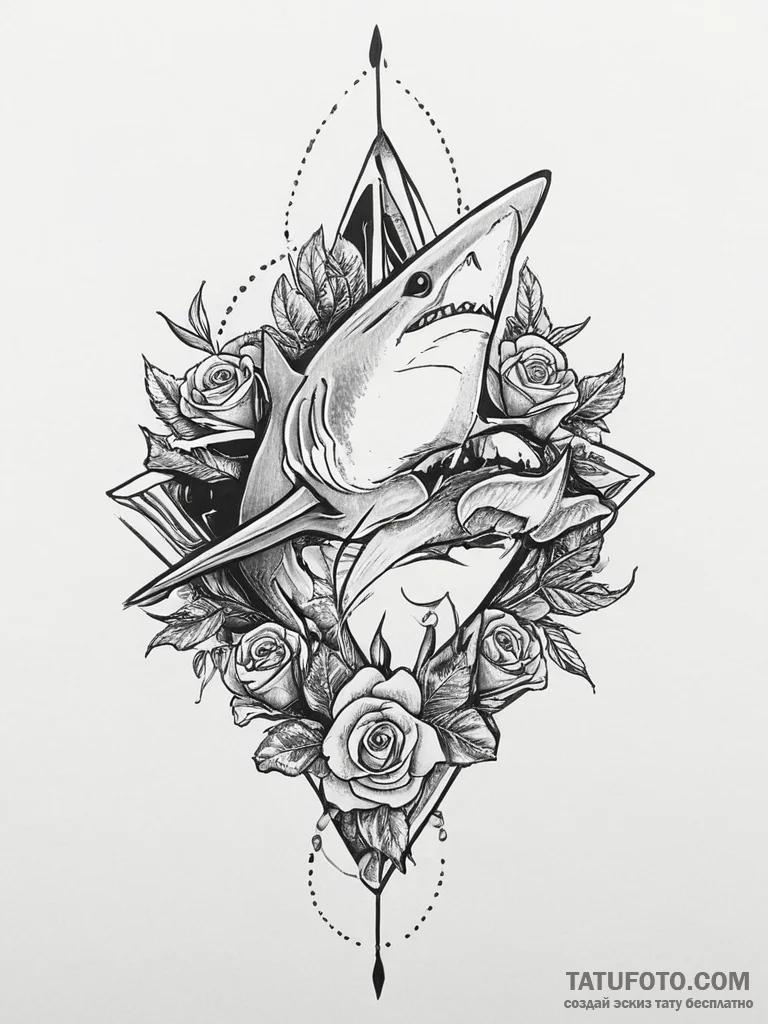 Tattoo sketch hands with a shark, ink illustr... - эскиз тату (№1757287493_0, 07.09.2025 23:24) — Tatufoto.com