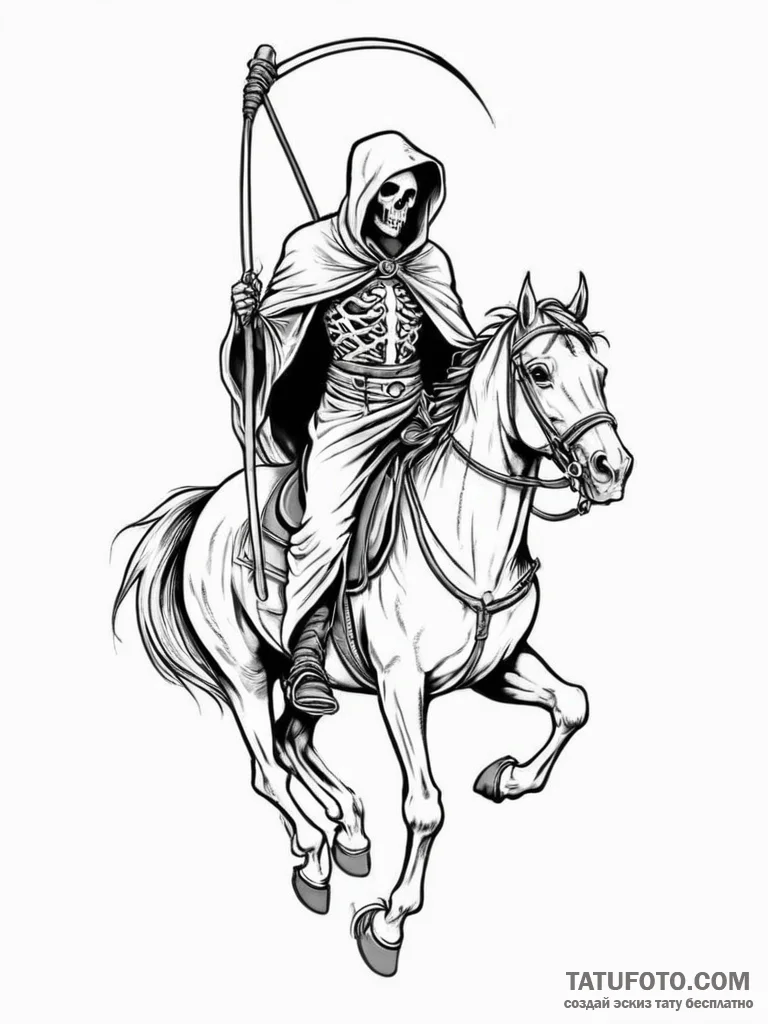 Tattoo sketch grim reaper on horse, tattoo sk... - эскиз тату (№1757292525_0, 08.09.2025 00:48) — Tatufoto.com