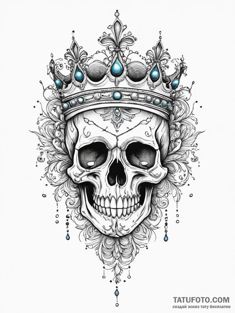 Tattoo sketch узор в виде черепа с короной, i... - эскиз тату (№1757293734_0, 08.09.2025 01:08) — Tatufoto.com