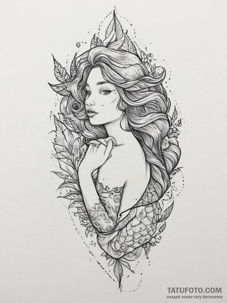 Tattoo sketch mermaid tattoo, tattoo line art... - эскиз тату (№1757294138_0, 08.09.2025 01:15) — Tatufoto.com