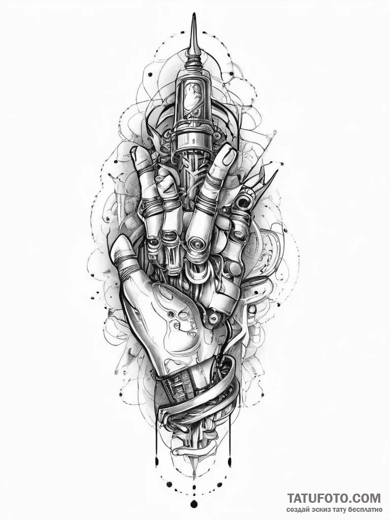 Tattoo sketch cyberpunk robotic arm, ink illu... - эскиз тату (№1757338166_0, 08.09.2025 13:29) — Tatufoto.com