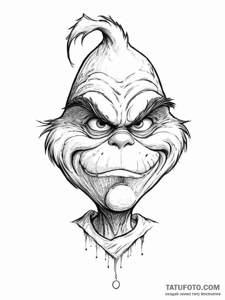 Tattoo sketch the grinch with a hand, artisti... - эскиз тату (№1757340725_0, 08.09.2025 14:12) — Tatufoto.com