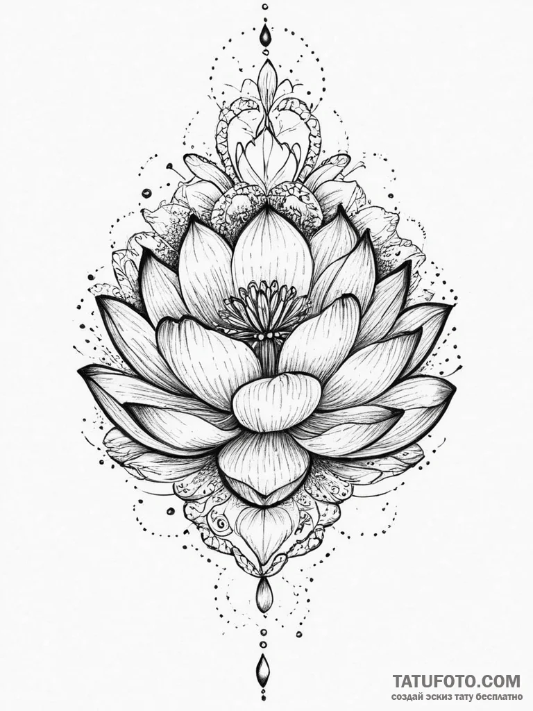 Tattoo sketch lotus flower with a snake, tatt... - эскиз тату (№1757342110_0, 08.09.2025 14:35) — Tatufoto.com