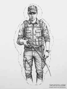 Tattoo sketch soldier with a scissors, concep... - эскиз тату (№1757342313_0, 08.09.2025 14:38) — Tatufoto.com