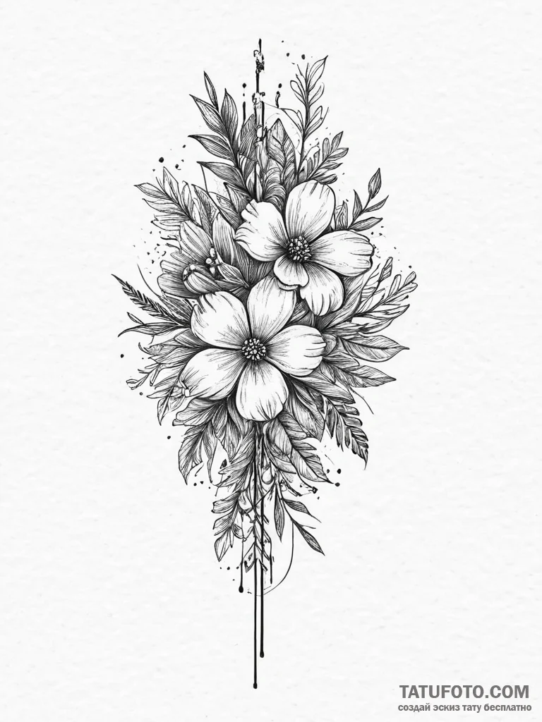Tattoo sketch wildflower bouquet, tattoo flas... - эскиз тату (№1757343902_0, 08.09.2025 15:05) — Tatufoto.com