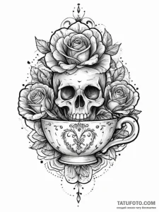 Tattoo sketch teacup tattoo, ink illustration... - эскиз тату (№1757348893_0, 08.09.2025 16:28) — Tatufoto.com