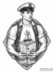 Tattoo sketch soldier with a book, tattoo fla... - эскиз тату (№1757349092_0, 08.09.2025 16:31) — Tatufoto.com
