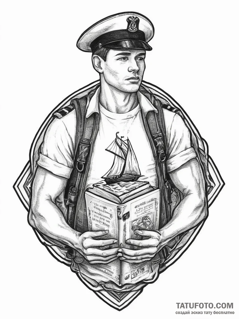 Tattoo sketch soldier with a book, tattoo fla... - эскиз тату (№1757349092_0, 08.09.2025 16:31) — Tatufoto.com
