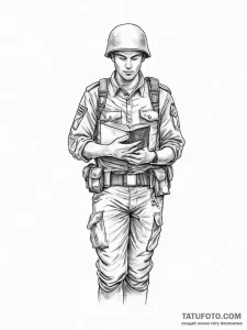 Tattoo sketch soldier with a book, tattoo ske... - эскиз тату (№1757350895_0, 08.09.2025 17:01) — Tatufoto.com