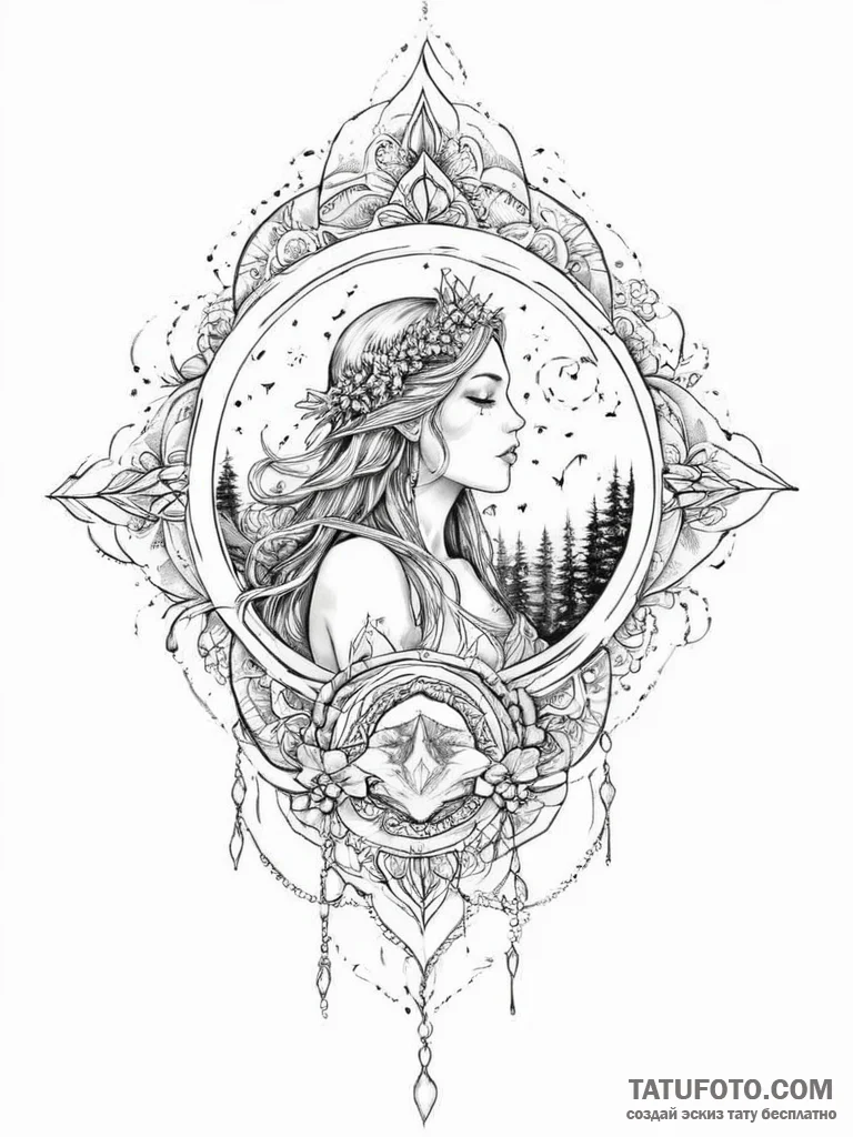 Tattoo sketch mystical scene - эскиз тату (№1757353274_0, 08.09.2025 17:41) — Tatufoto.com