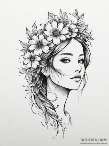Tattoo sketch flower crown tattoo, ink illust... - эскиз тату (№1757355480_0, 08.09.2025 18:18) — Tatufoto.com