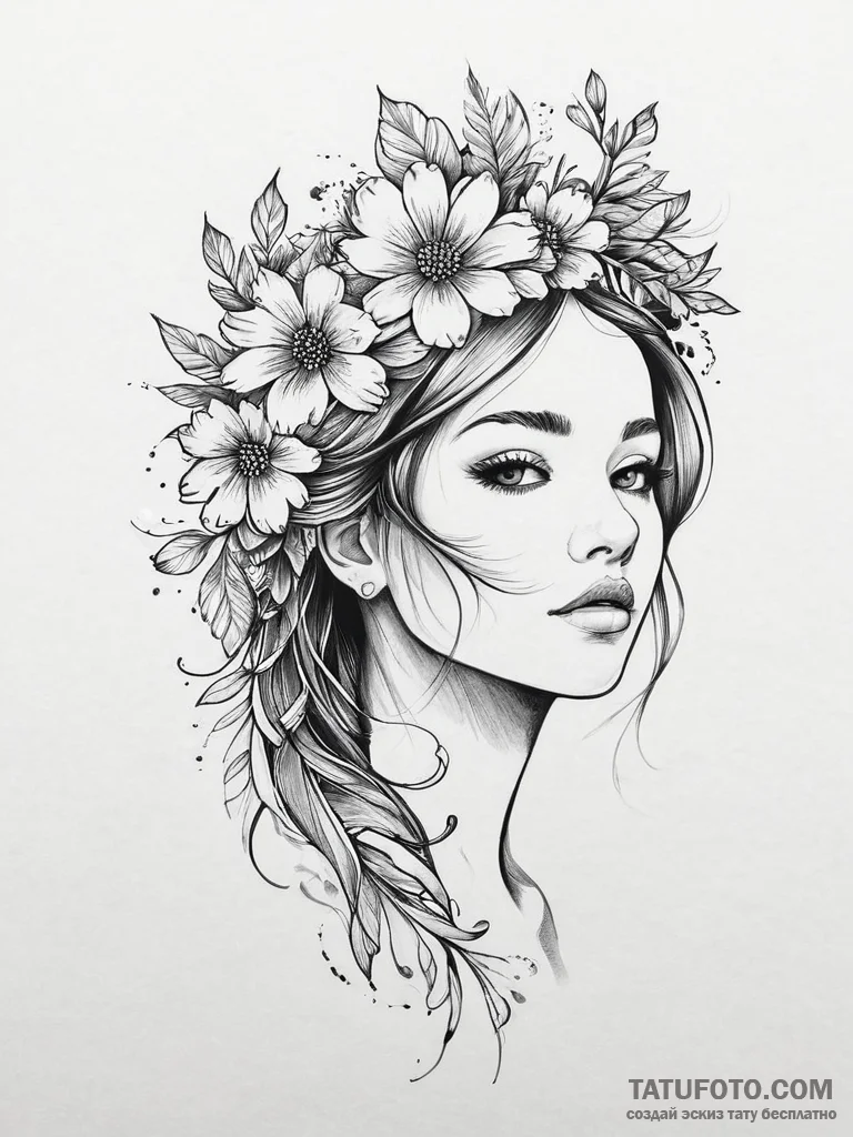 Tattoo sketch flower crown tattoo, ink illust... - эскиз тату (№1757355480_0, 08.09.2025 18:18) — Tatufoto.com