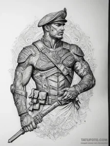 Tattoo sketch soldier with a document, tattoo... - эскиз тату (№1757358864_0, 08.09.2025 19:14) — Tatufoto.com