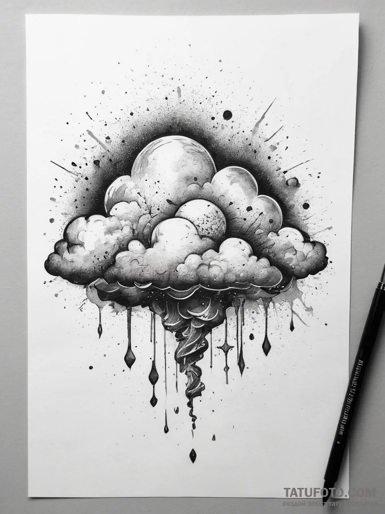Tattoo sketch puns a cloud that says "every c... - эскиз тату (№1757360858_0, 08.09.2025 19:47) — Tatufoto.com