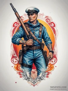 Tattoo sketch soldier with a scroll, concept... - эскиз тату (№1757361255_0, 08.09.2025 19:54) — Tatufoto.com