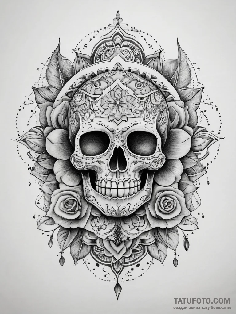 Tattoo sketch mandala with a floral pattern,... - эскиз тату (№1757361449_0, 08.09.2025 19:57) — Tatufoto.com