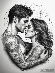 Tattoo sketch romantic starry sky with a coup... - эскиз тату (№1757361651_0, 08.09.2025 20:00) — Tatufoto.com