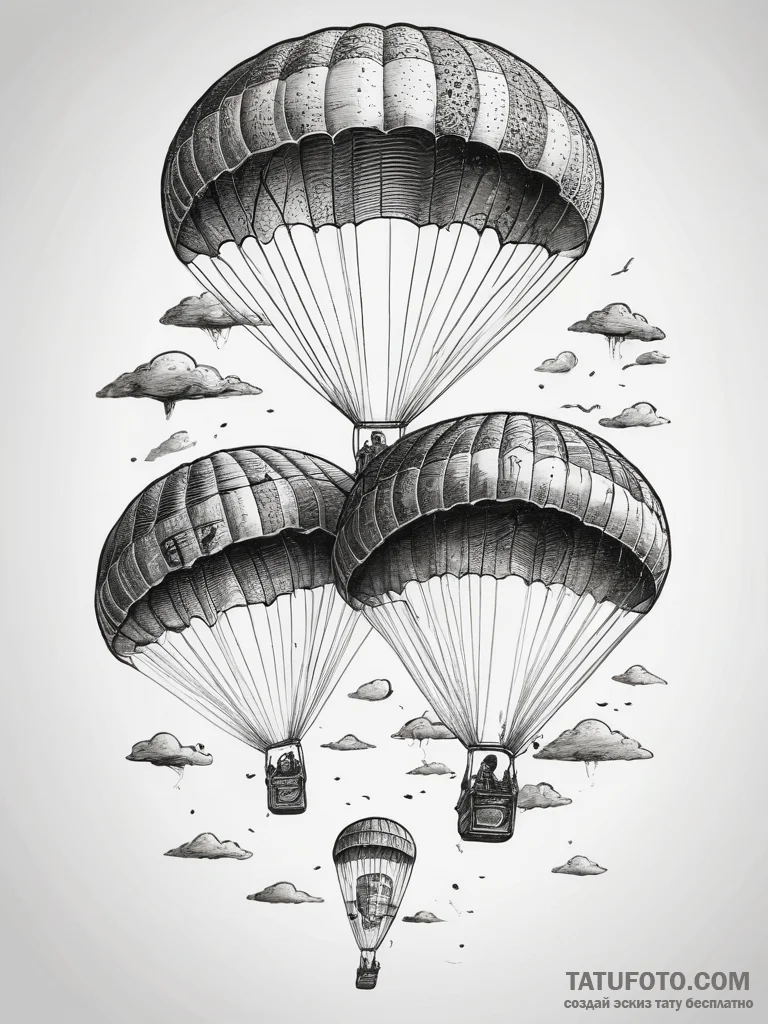 Tattoo sketch paratroopers landing, ink illus... - эскиз тату (№1757362446_0, 08.09.2025 20:14) — Tatufoto.com