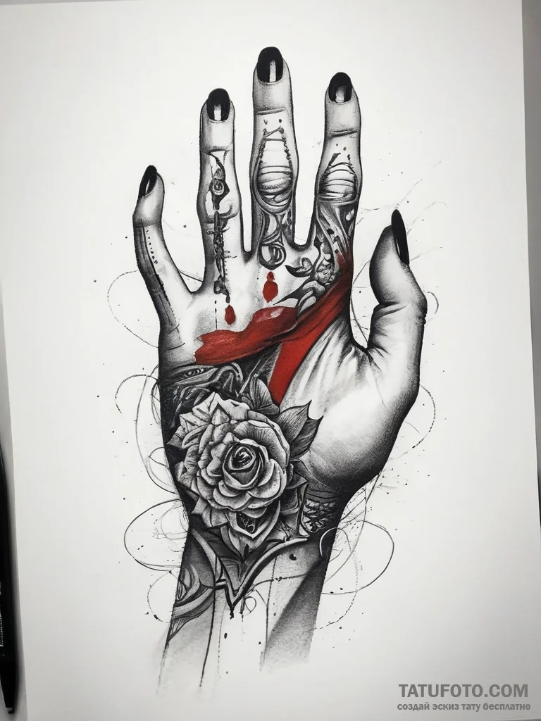 Tattoo sketch hands with a brush, tattoo sket... - эскиз тату (№1757362647_0, 08.09.2025 20:17) — Tatufoto.com