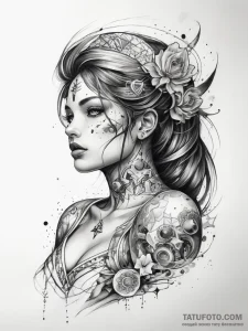 Tattoo sketch cosmic character - эскиз тату (№1757363243_0, 08.09.2025 20:27) — Tatufoto.com