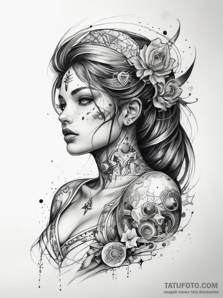 Tattoo sketch cosmic character - эскиз тату (№1757363243_0, 08.09.2025 20:27) — Tatufoto.com