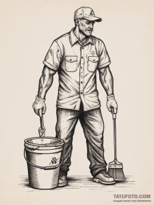 Tattoo sketch janitor mop and bucket, tattoo... - эскиз тату (№1757363832_0, 08.09.2025 20:37) — Tatufoto.com