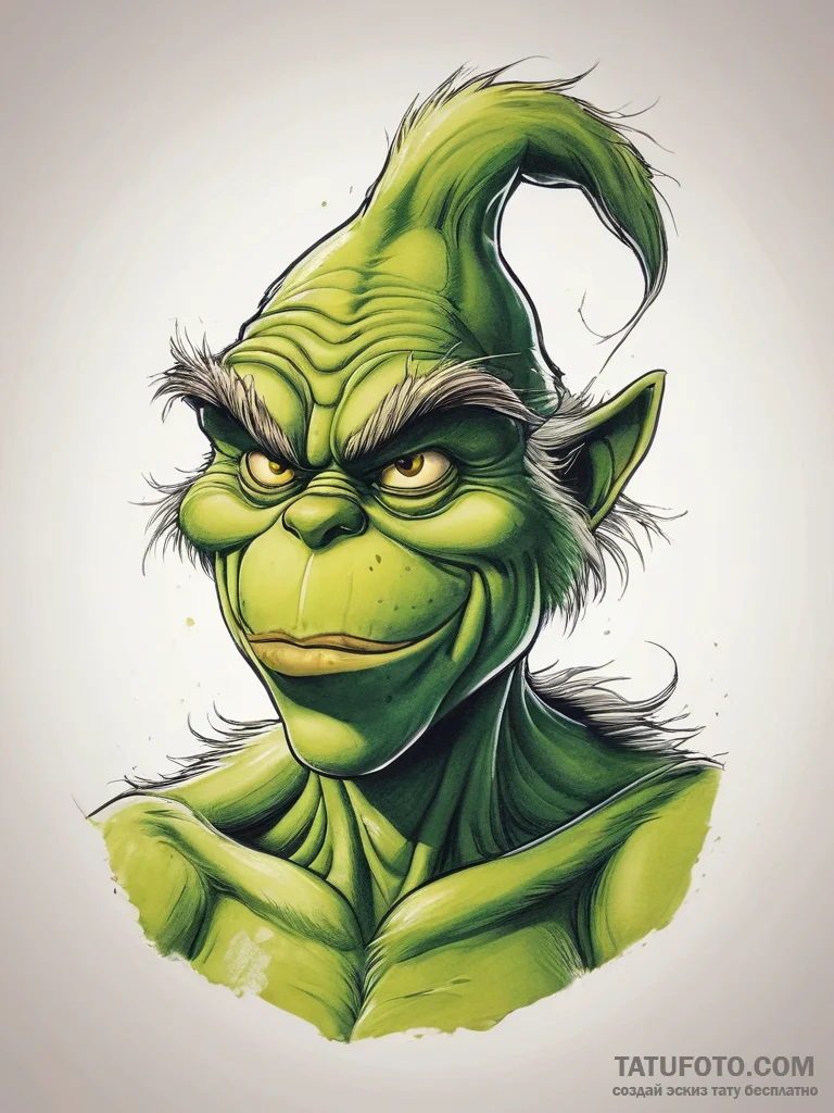 Tattoo sketch the grinch with a hand, tattoo... - эскиз тату (№1757364230_0, 08.09.2025 20:43) — Tatufoto.com