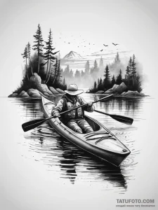 Tattoo sketch kayaking on a river, ink illust... - эскиз тату (№1757367220_0, 08.09.2025 21:33) — Tatufoto.com