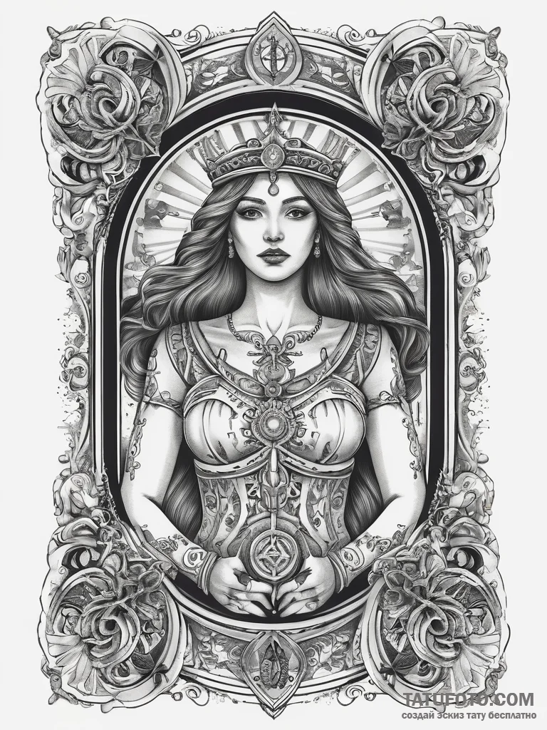Tattoo sketch tarot card justice, ink illustr... - эскиз тату (№1757367413_0, 08.09.2025 21:36) — Tatufoto.com