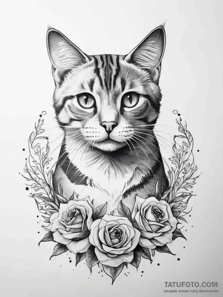 Tattoo sketch domovoy with a cat - эскиз тату (№1757368605_0, 08.09.2025 21:56) — Tatufoto.com