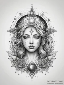 Tattoo sketch cosmic being - эскиз тату (№1757370376_0, 08.09.2025 22:26) — Tatufoto.com