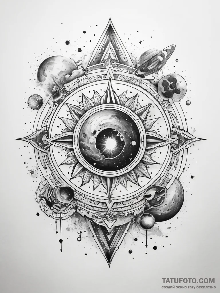 Tattoo sketch cosmic cosmos - эскиз тату (№1757370575_0, 08.09.2025 22:29) — Tatufoto.com