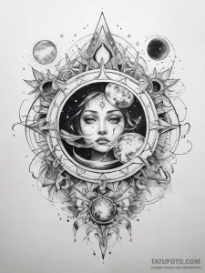 Tattoo sketch cosmic portrayal - эскиз тату (№1757374570_0, 08.09.2025 23:36) — Tatufoto.com
