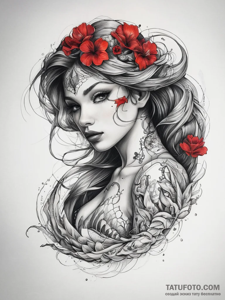 Tattoo sketch mermaid tattoo, concept art for... - эскиз тату (№1757376155_0, 09.09.2025 00:02) — Tatufoto.com