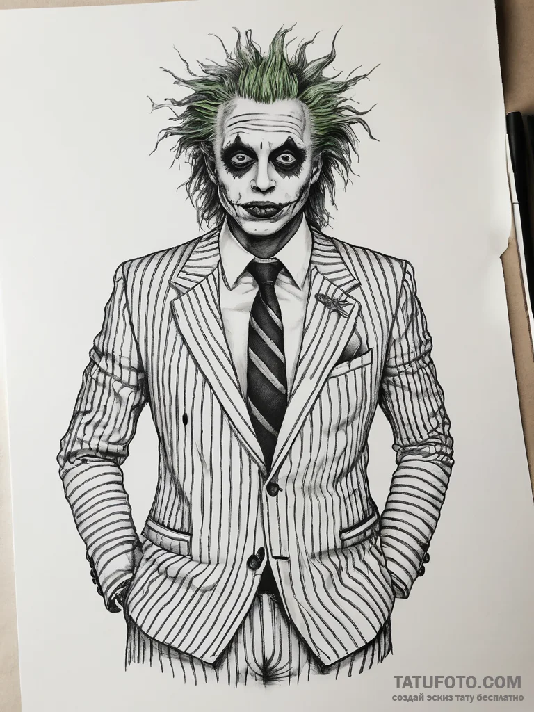 Tattoo sketch beetlejuice striped suit - эскиз тату (№1757378144_0, 09.09.2025 00:35) — Tatufoto.com