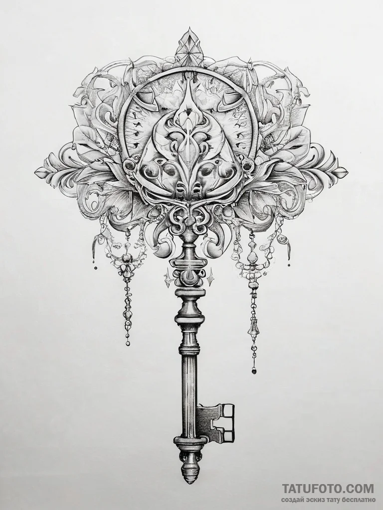 Tattoo sketch узор в виде ключа - эскиз тату (№1757380349_0, 09.09.2025 01:12) — Tatufoto.com