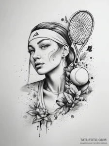 Tattoo sketch tennis a person serving, tattoo... - эскиз тату (№1757382130_0, 09.09.2025 01:42) — Tatufoto.com