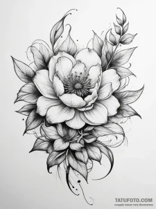 Tattoo sketch blooming flower - эскиз тату (№1757382522_0, 09.09.2025 01:48) — Tatufoto.com