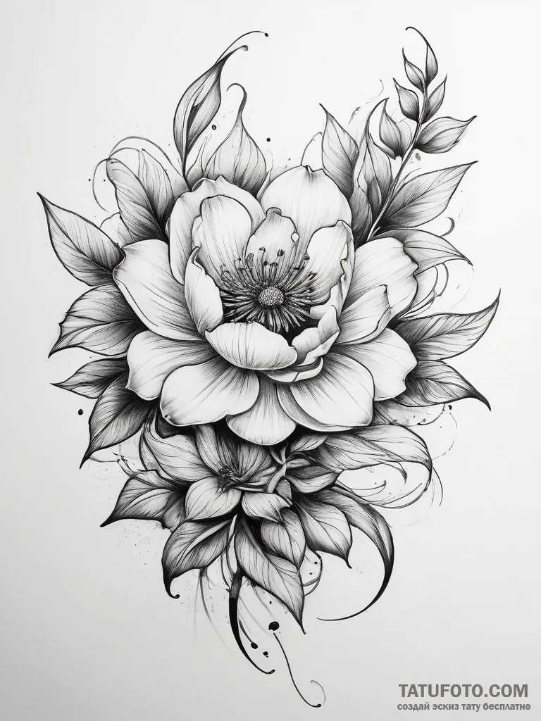 Tattoo sketch blooming flower - эскиз тату (№1757382522_0, 09.09.2025 01:48) — Tatufoto.com